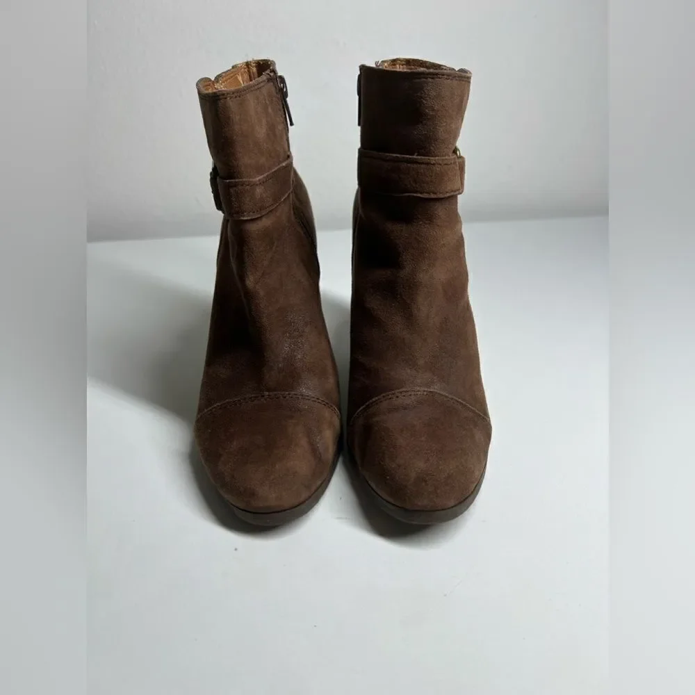 Lucky Brand Womens Lauren Ankle Boots Brown Suede Block Heels Zip Buckle  Sz8M